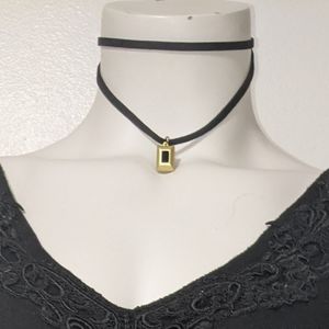10/$25 Felt double strap choker necklace framed gem pendant costume jewelry